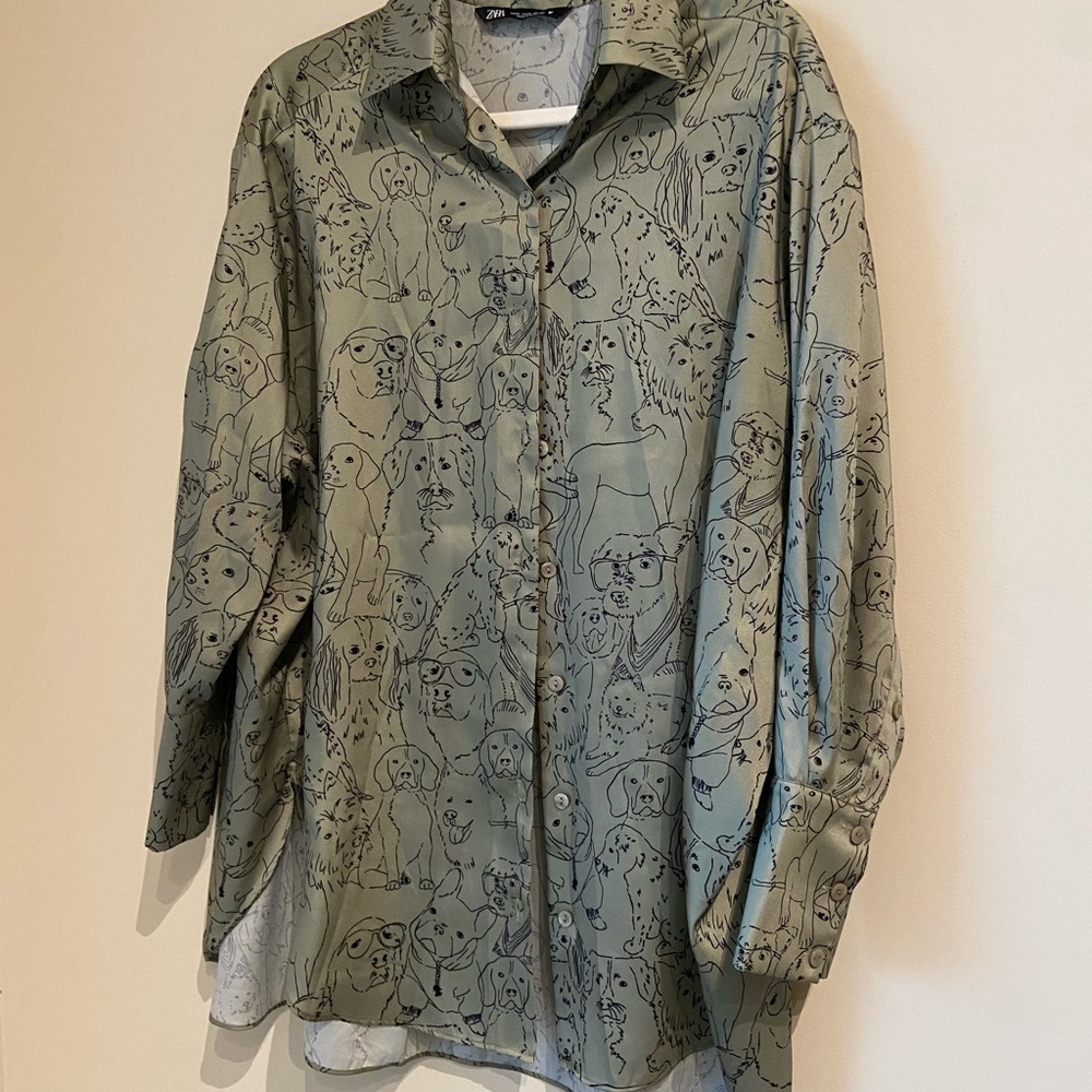 Zara Olive Dog Pattern Shirt